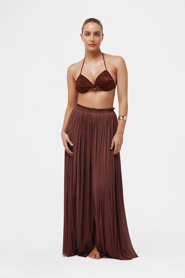 Brown Adjustable Top swim top, shown on model wearing size M, HANNE BLOCH