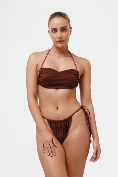 Brown Adjustable Top swim top, shown on model wearing size M, HANNE BLOCH