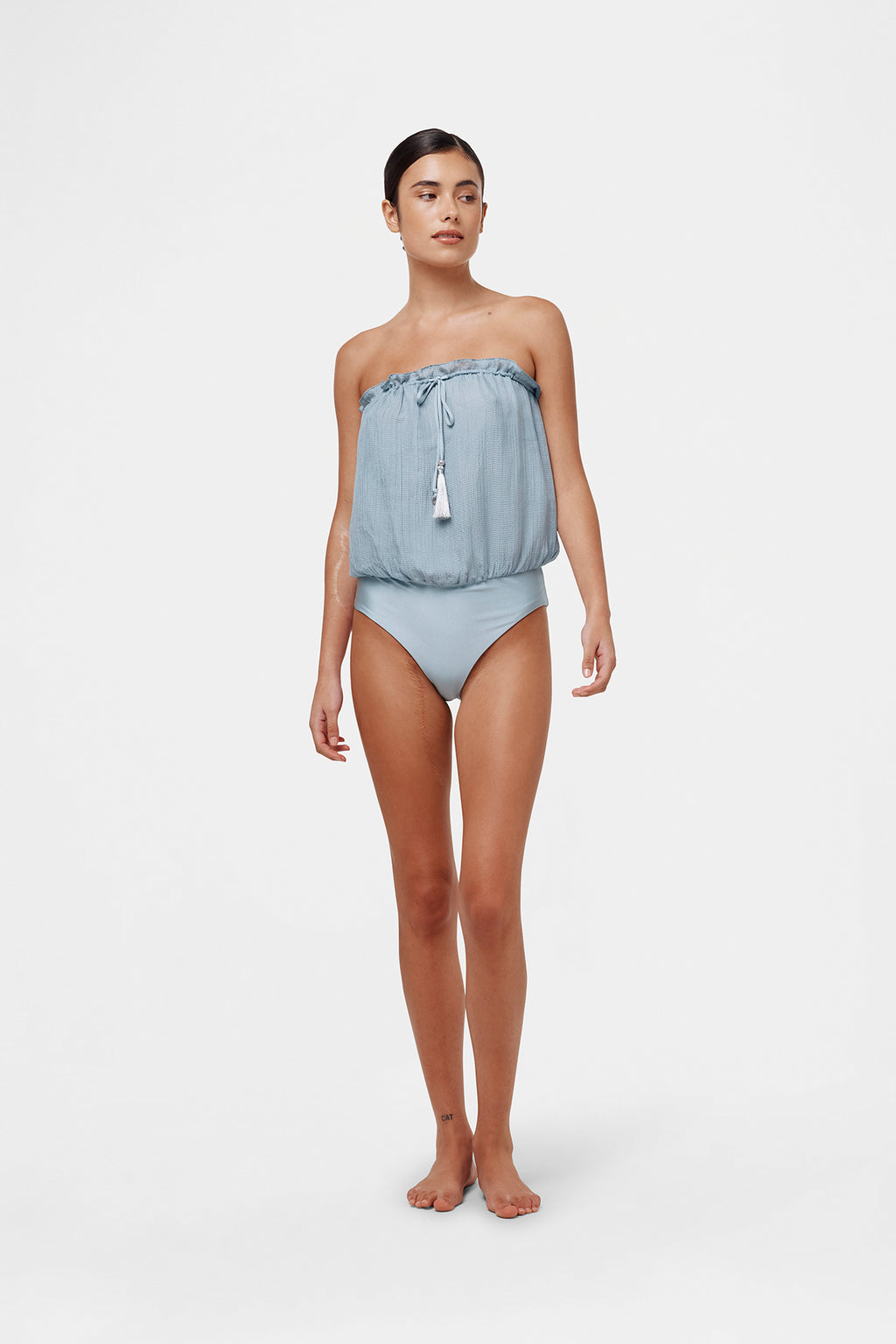 Ice Blue Bandeau Silk Swimsuit