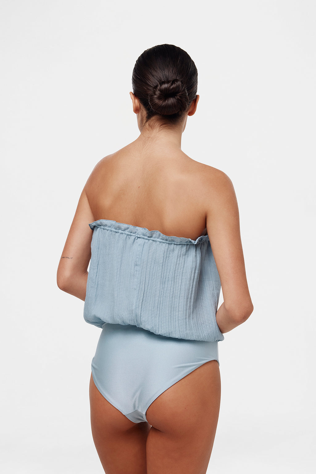 Ice Blue Bandeau Silk Swimsuit