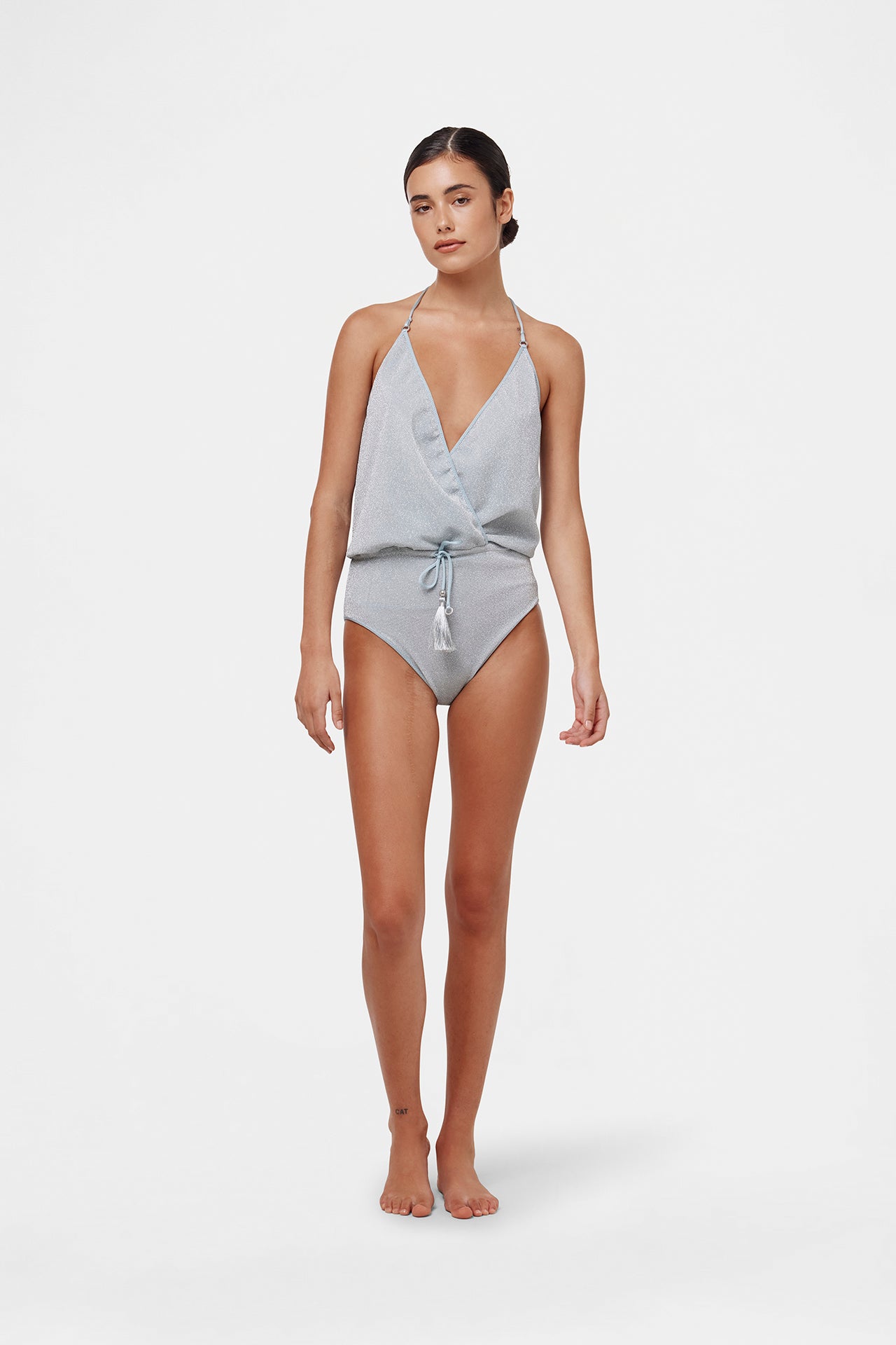 Ice Blue Glitter V-Swimsuit