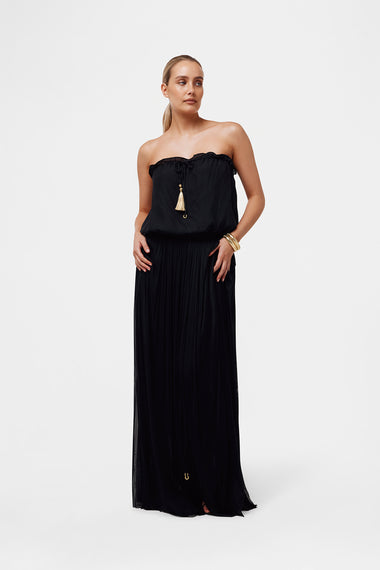 Black Silk Bandeau Set, silk tulle skirt with bandeau silk swimsuit, image 3, HANNE BLOCH