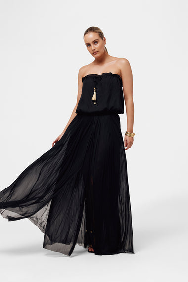 Black Silk Bandeau Set, silk tulle skirt with bandeau silk swimsuit, HANNE BLOCH