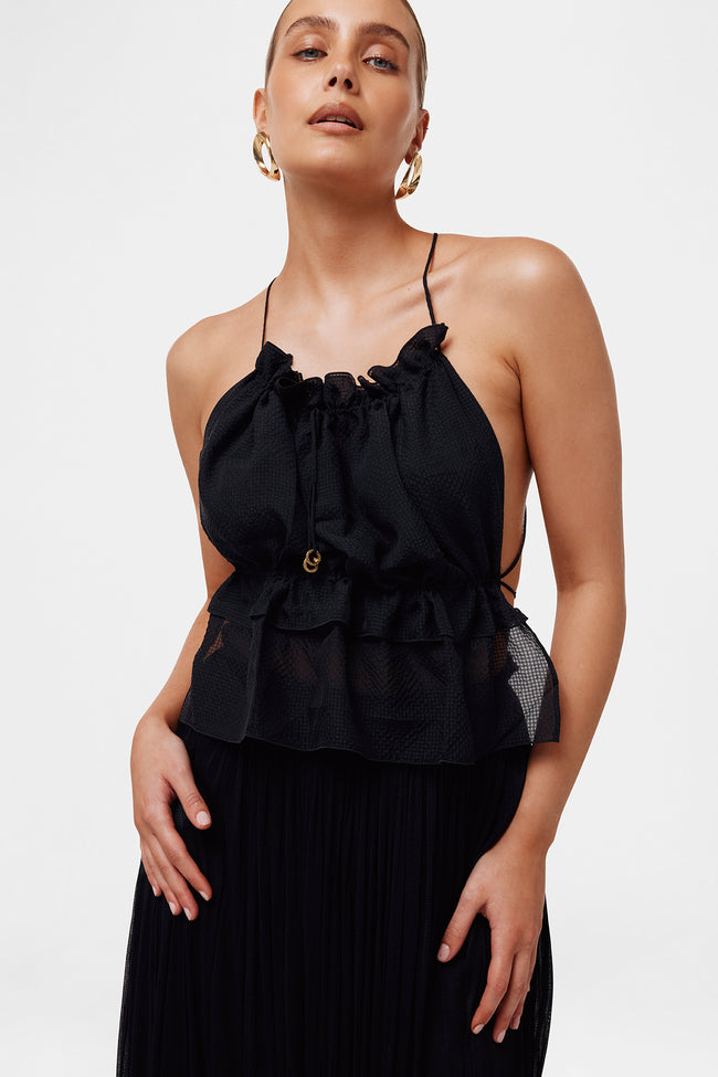 Black String Silk Top