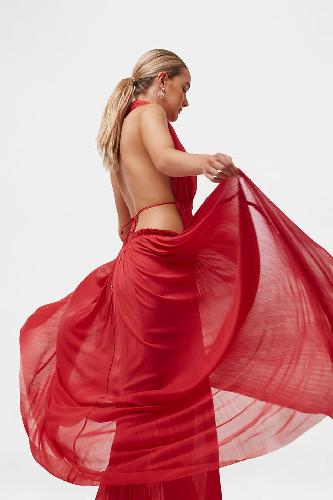 Red Silk Tulle Skirt