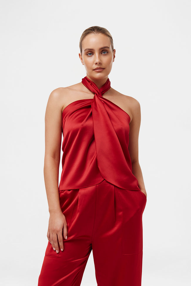 Red Satin Tie Top