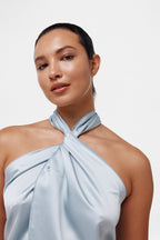 Blue Satin Tie Top