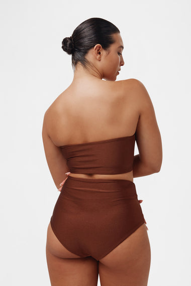 Brown High Brief swim bottom, shown on model wearing size M, HANNE BLOCH