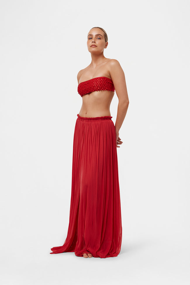 Red Silk Tulle Skirt