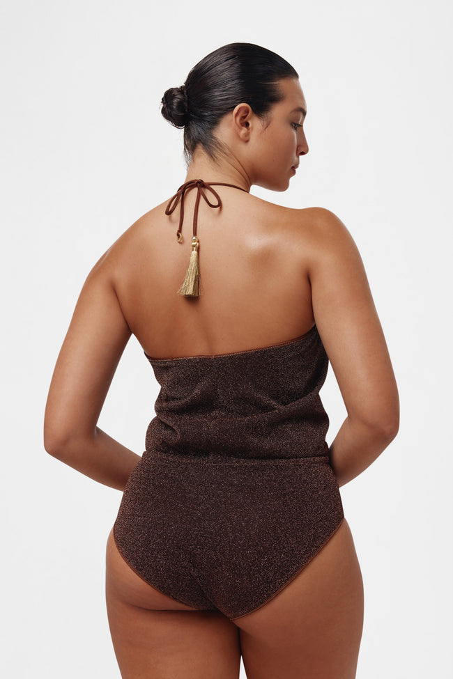 Brown Glitter V-Swimsuit