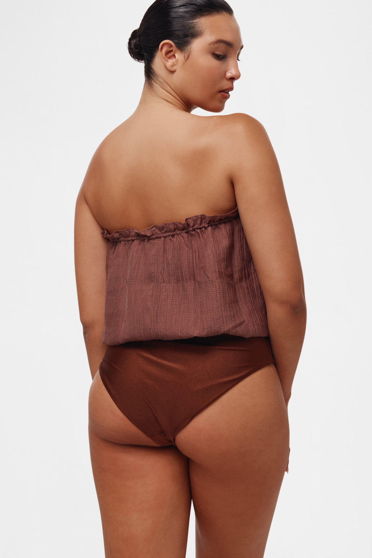 Brown Bandeau Silk Swimsuit