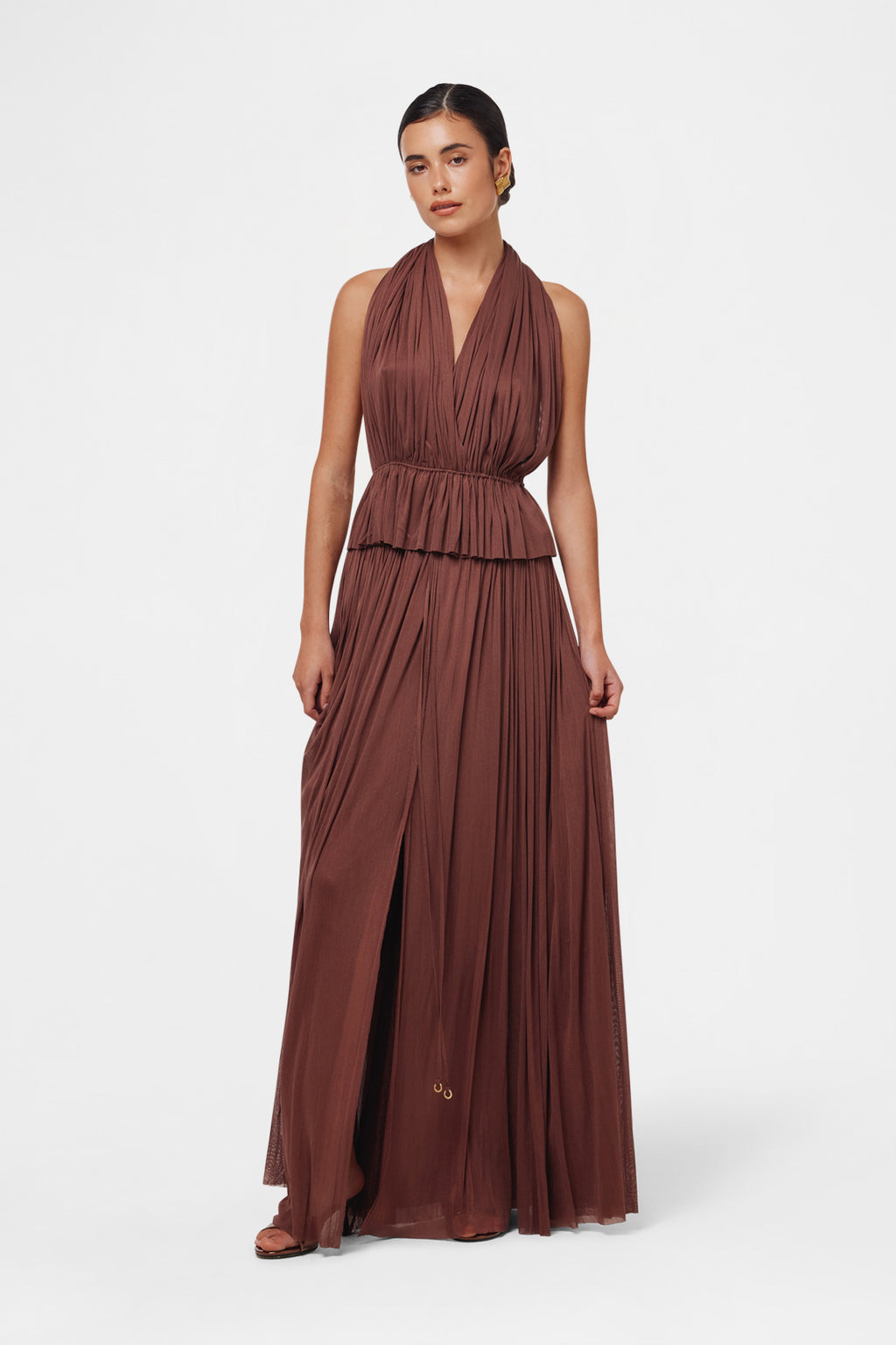 Brown Silk Tulle Top & Skirt