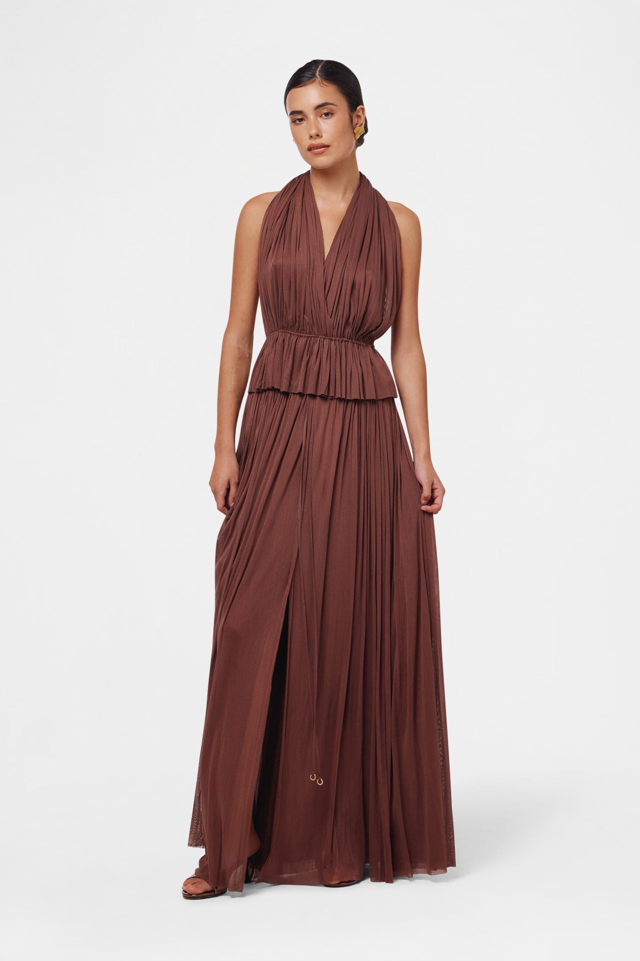Brown Silk Tulle Top & Skirt