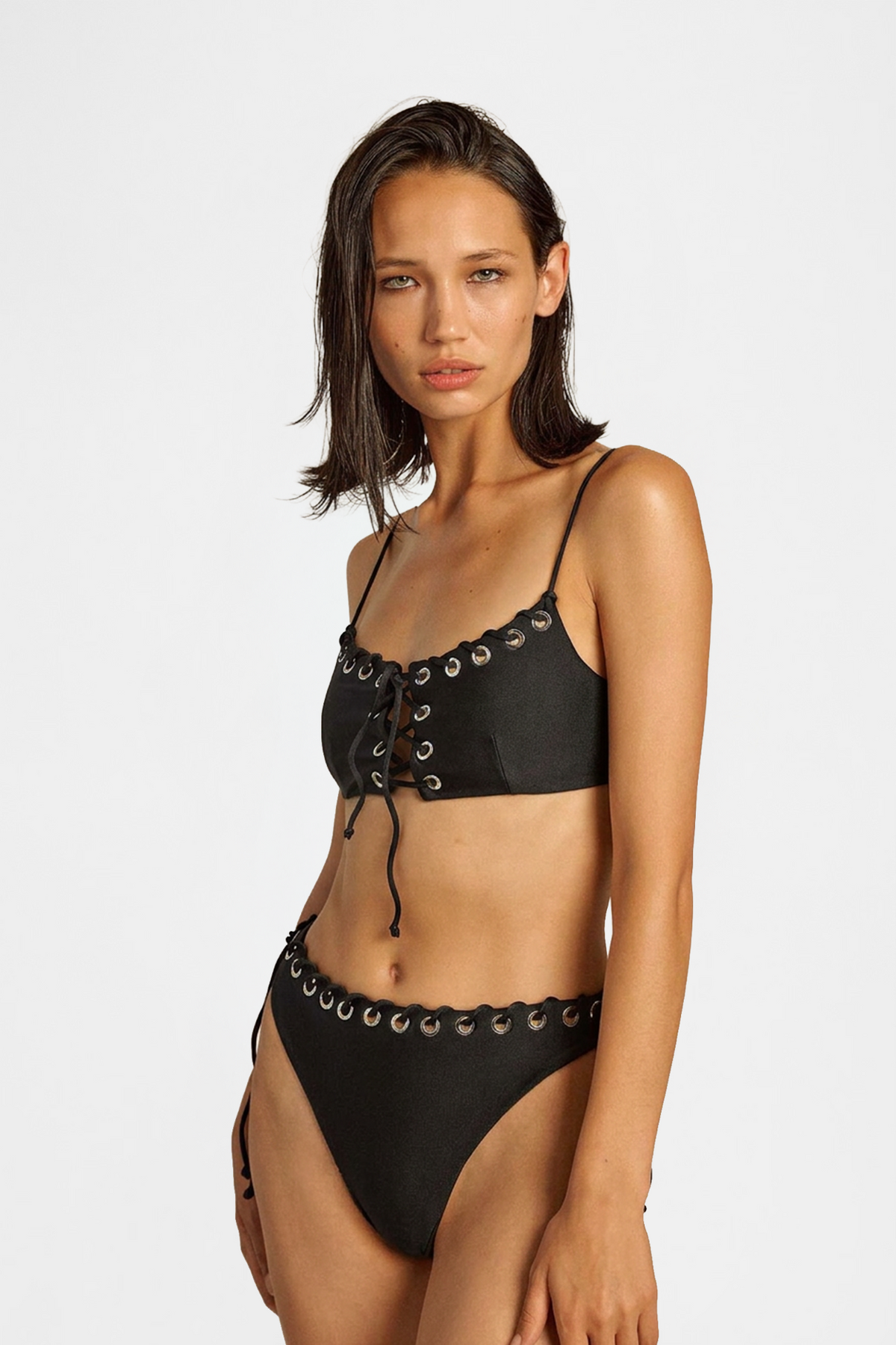 Black Eyelet High-Leg Bikini