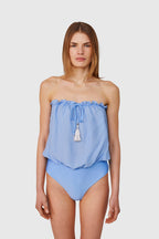 SkyBlue Bandeau Silk Swimsuit