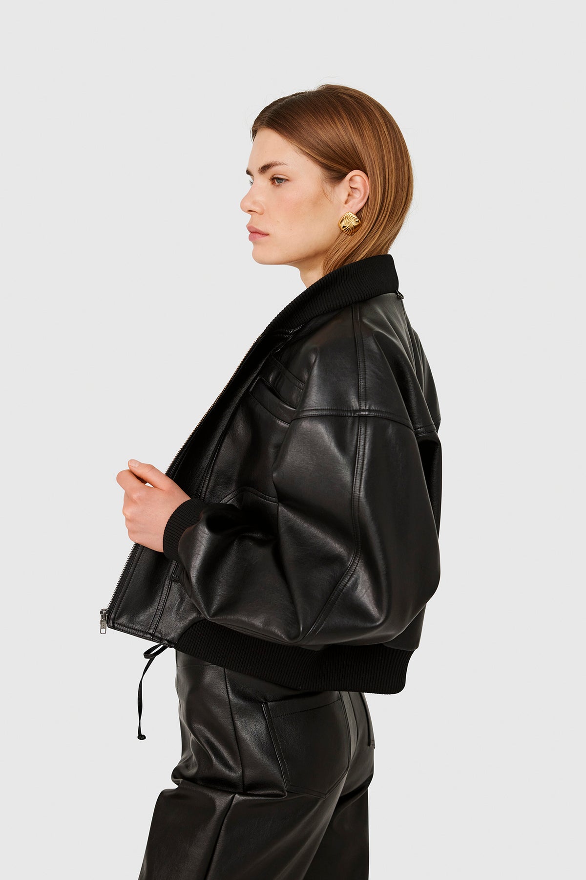 Black Vegan Leather Bomber Jacket