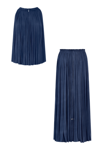 Ocean Blue Silk Halter Set, skirt and halter top in 100% Grade 6A mulberry silk, HANNE BLOCH