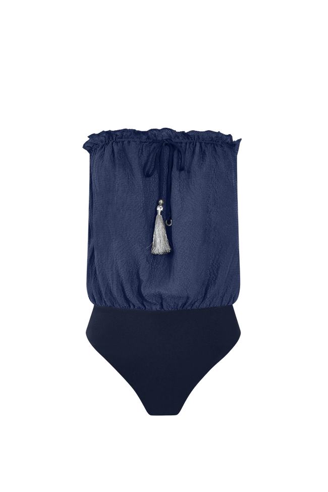 Ocean Blue Bandeau Silk Swimsuit