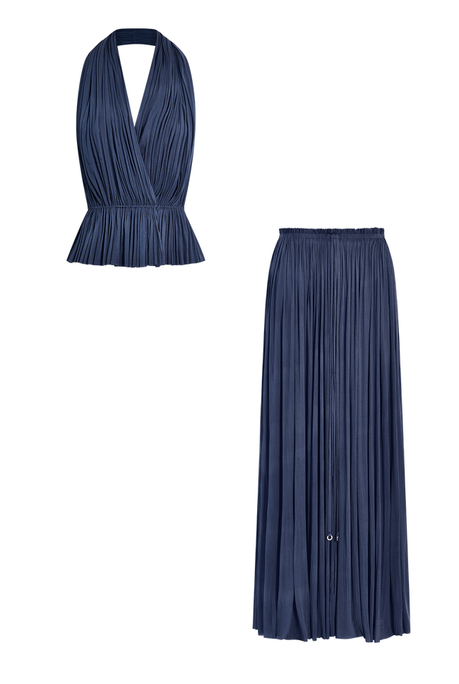 Ocean Blue Silk Skirt & Top Set