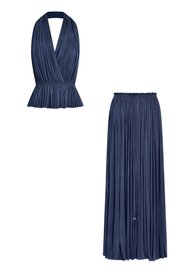 Ocean Blue Silk Tulle Set, skirt and top in 100% Grade 6A mulberry silk, HANNE BLOCH