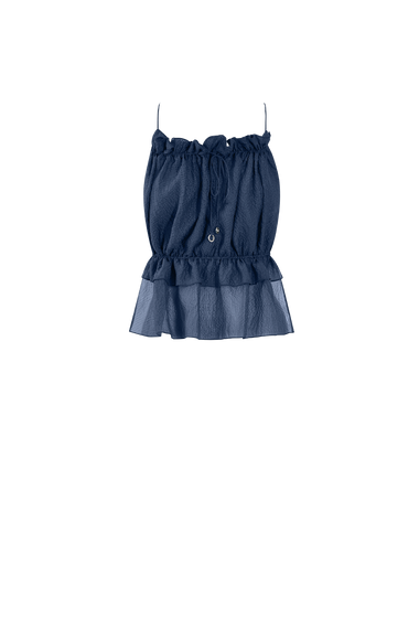 Ocean Blue String Silk Top, 100% Grade 6A mulberry silk, HANNE BLOCH