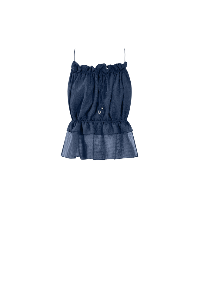 Ocean Blue String Silk Top