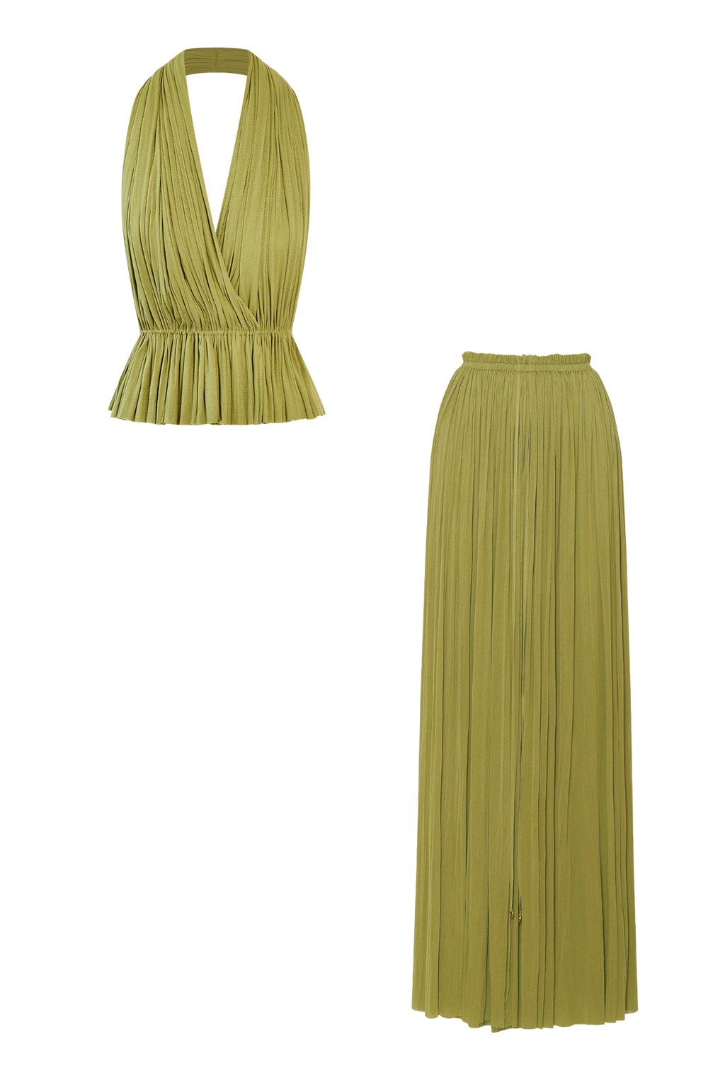 Olive Silk Tulle Top & Skirt