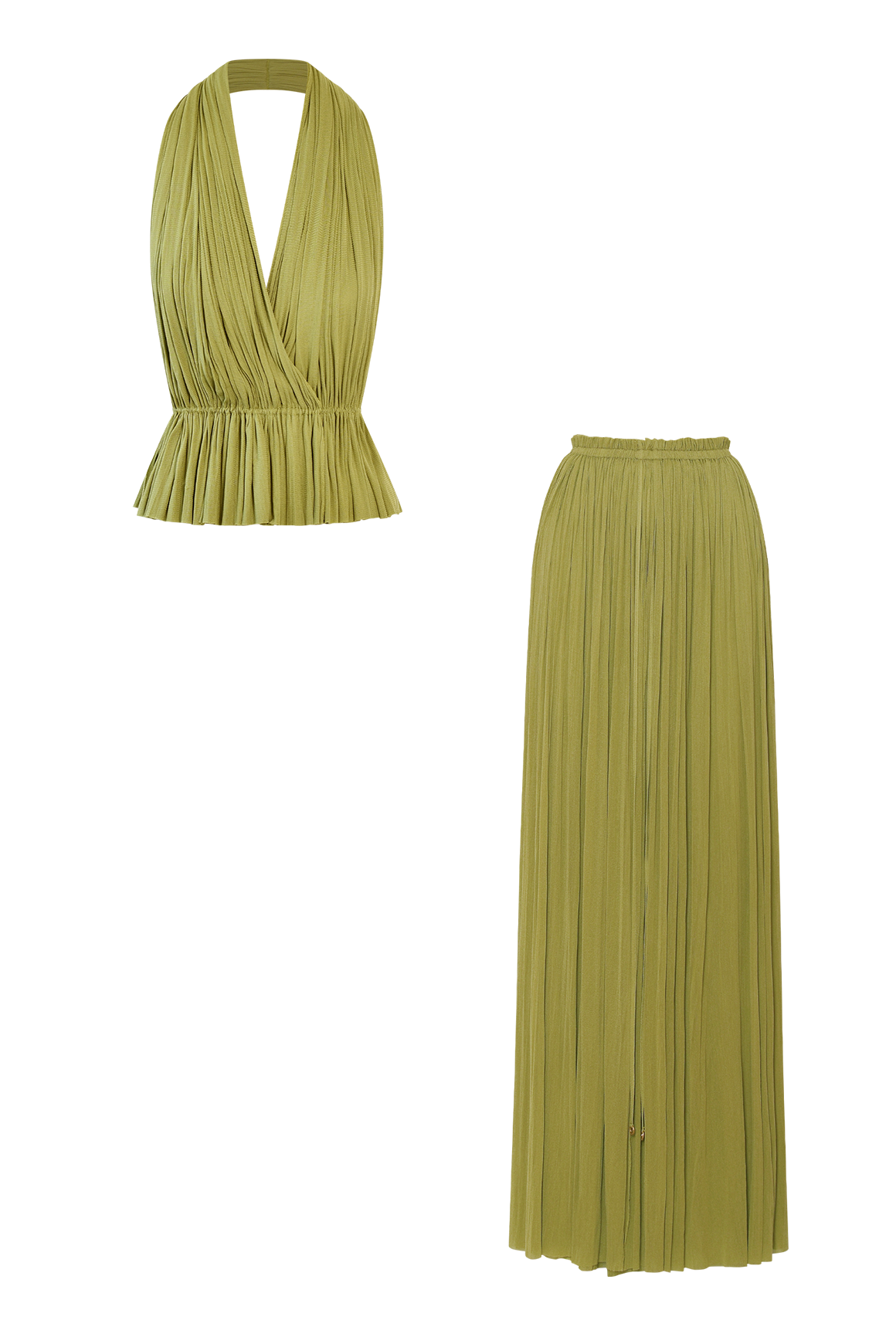 Olive Silk Tulle Top & Skirt