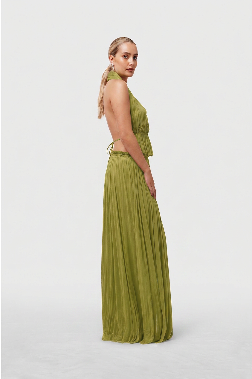 Olive Silk Tulle Top