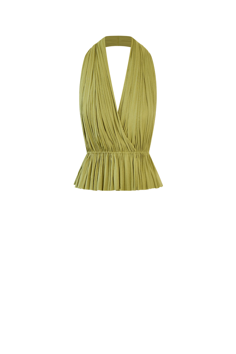 Olive Silk Tulle Top