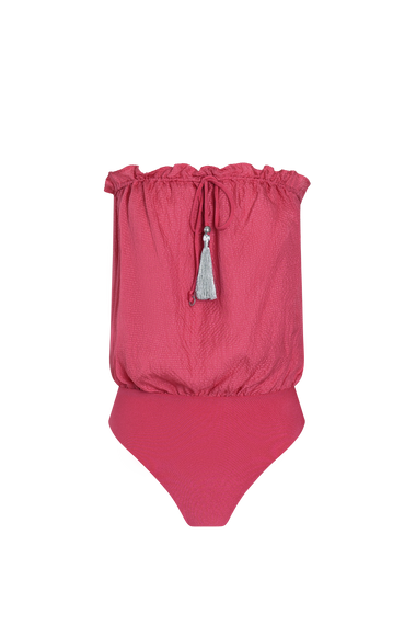 Pink Bandeau Silk Swimsuit with 100% Grade 6A silk top, HANNE BLOCH