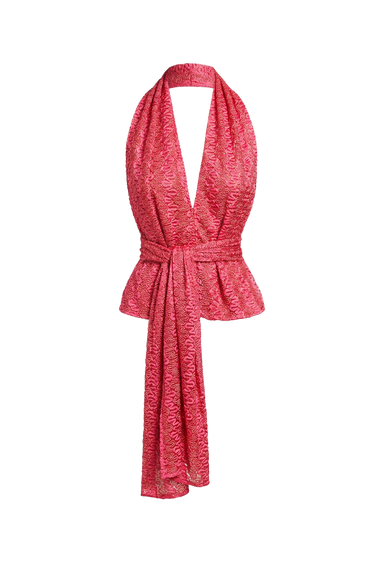 Pink Knit Scarf Top, Italian knit with pins, HANNE BLOCH