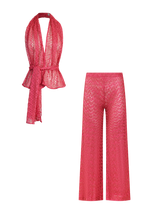 Pink Knit Set, scarf top and trousers in Italian knit, HANNE BLOCH