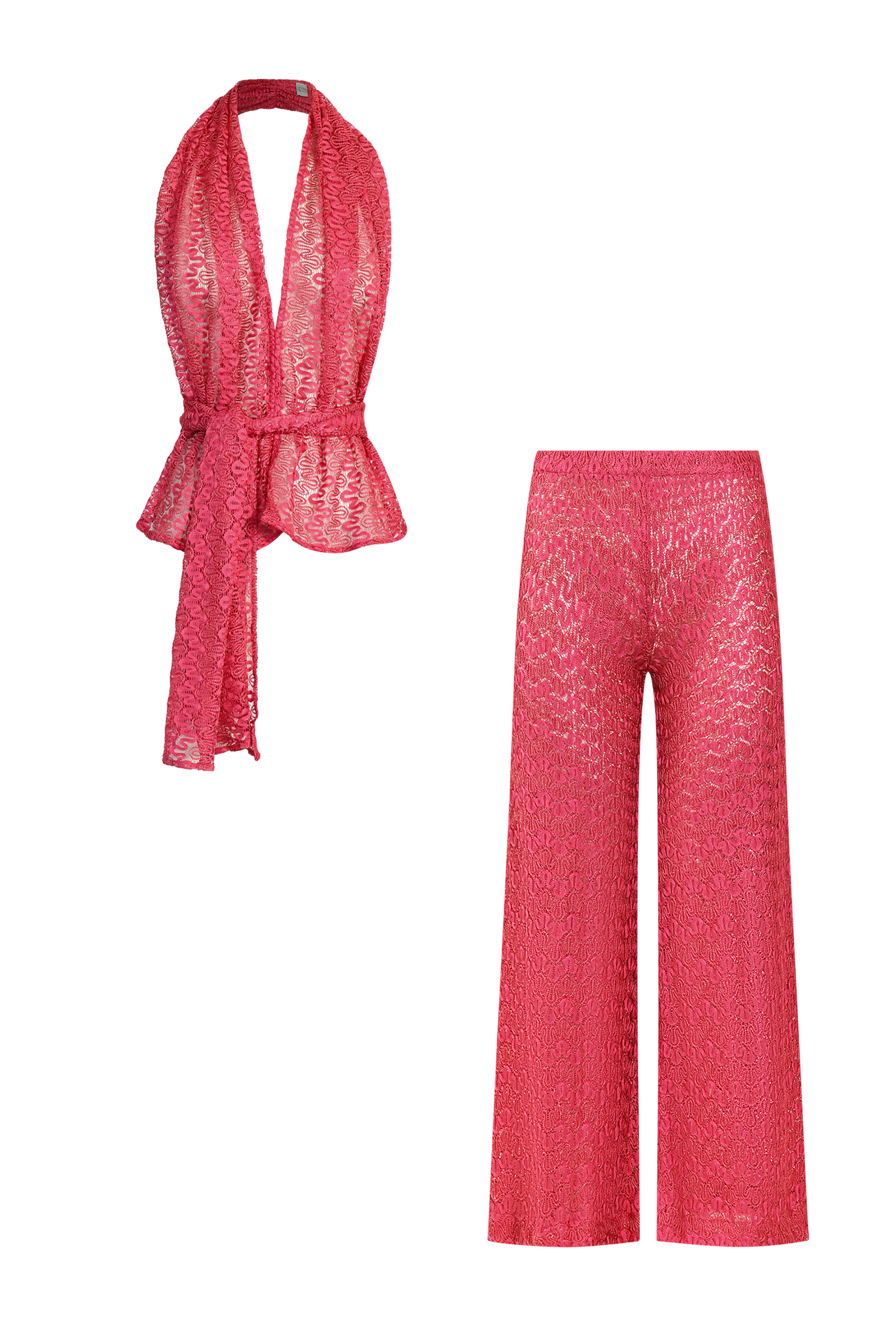 Pink Knit Set, scarf top and trousers in Italian knit, HANNE BLOCH
