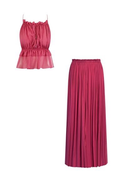 Pink Silk String Set, skirt and string top in 100% Grade 6A mulberry silk, HANNE BLOCH
