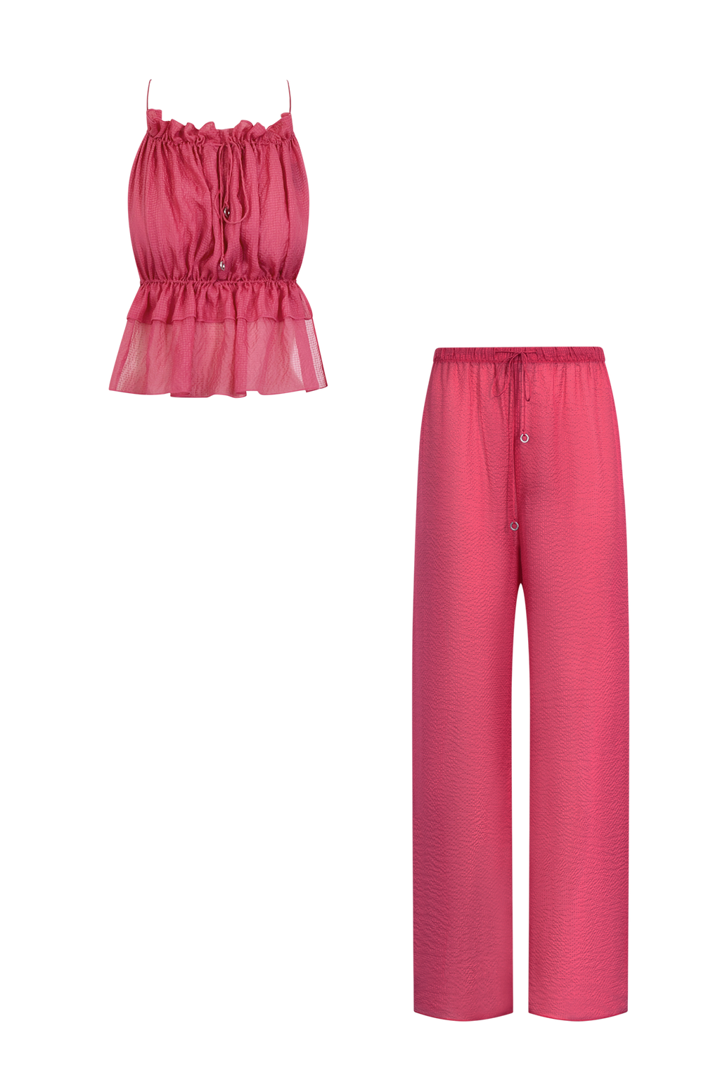 Pink Silk Trousers String Set, trousers and string top in Grade 6A silk, HANNE BLOCH