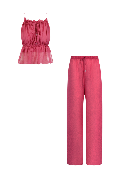 Pink Silk Trousers String Set, trousers and string top in Grade 6A silk, HANNE BLOCH