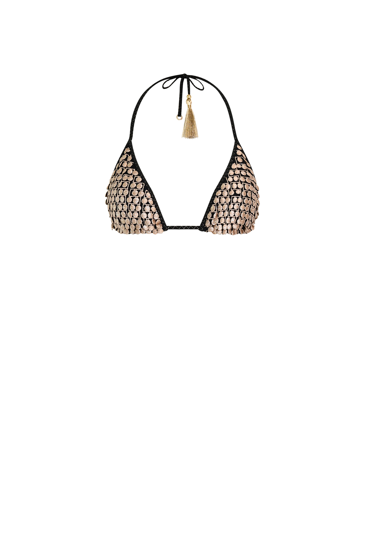 Black Pom Pom Triangle Bikini - Top