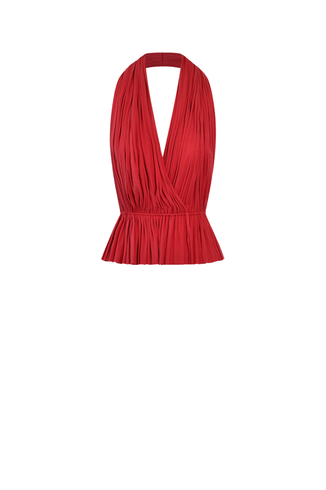 Red Silk Tulle Top