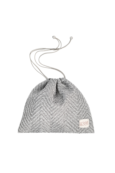 Silver Knit Drawstring Bag, Italian knit, HANNE BLOCH