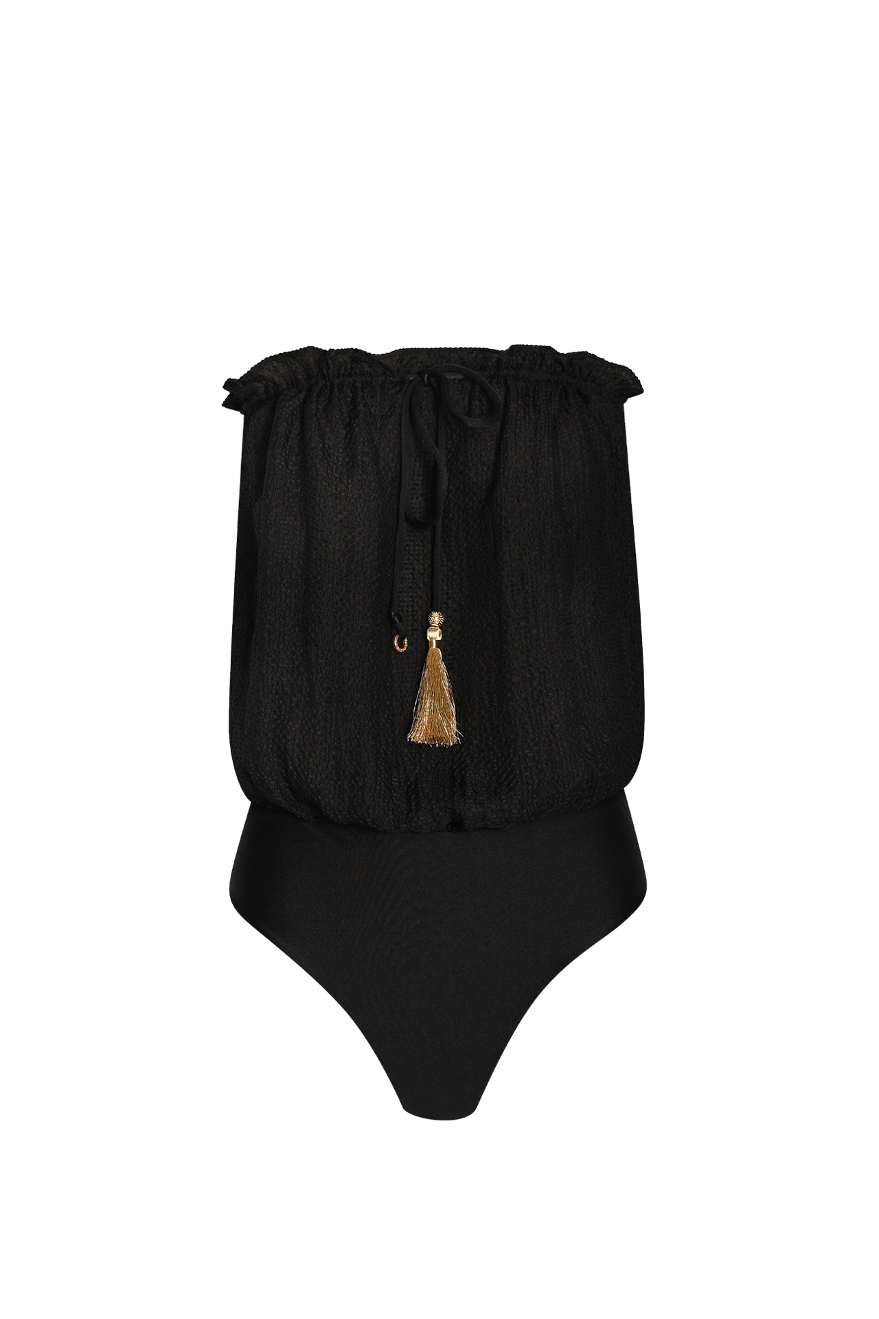 Black Bandeau Silk Swimsuit with 100% Grade 6A silk top, HANNE BLOCH