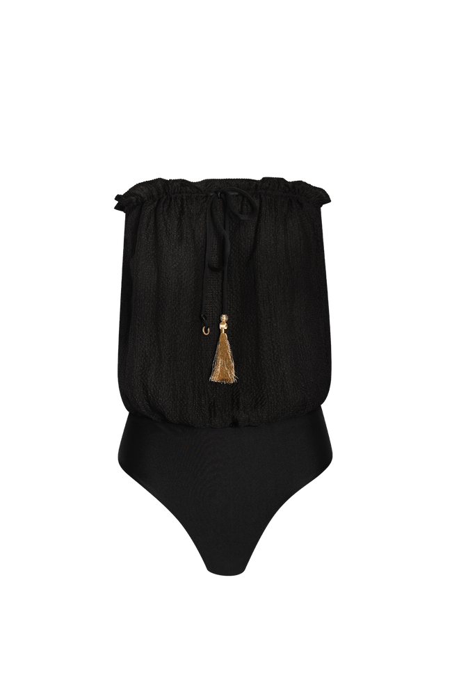 Black Bandeau Silk Swimsuit