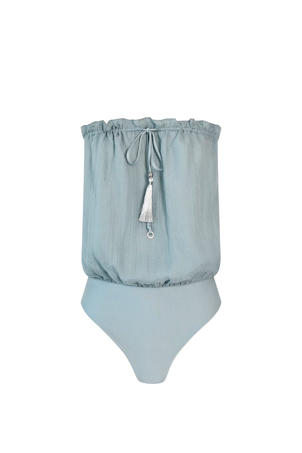 Ice Blue Bandeau Silk Swimsuit