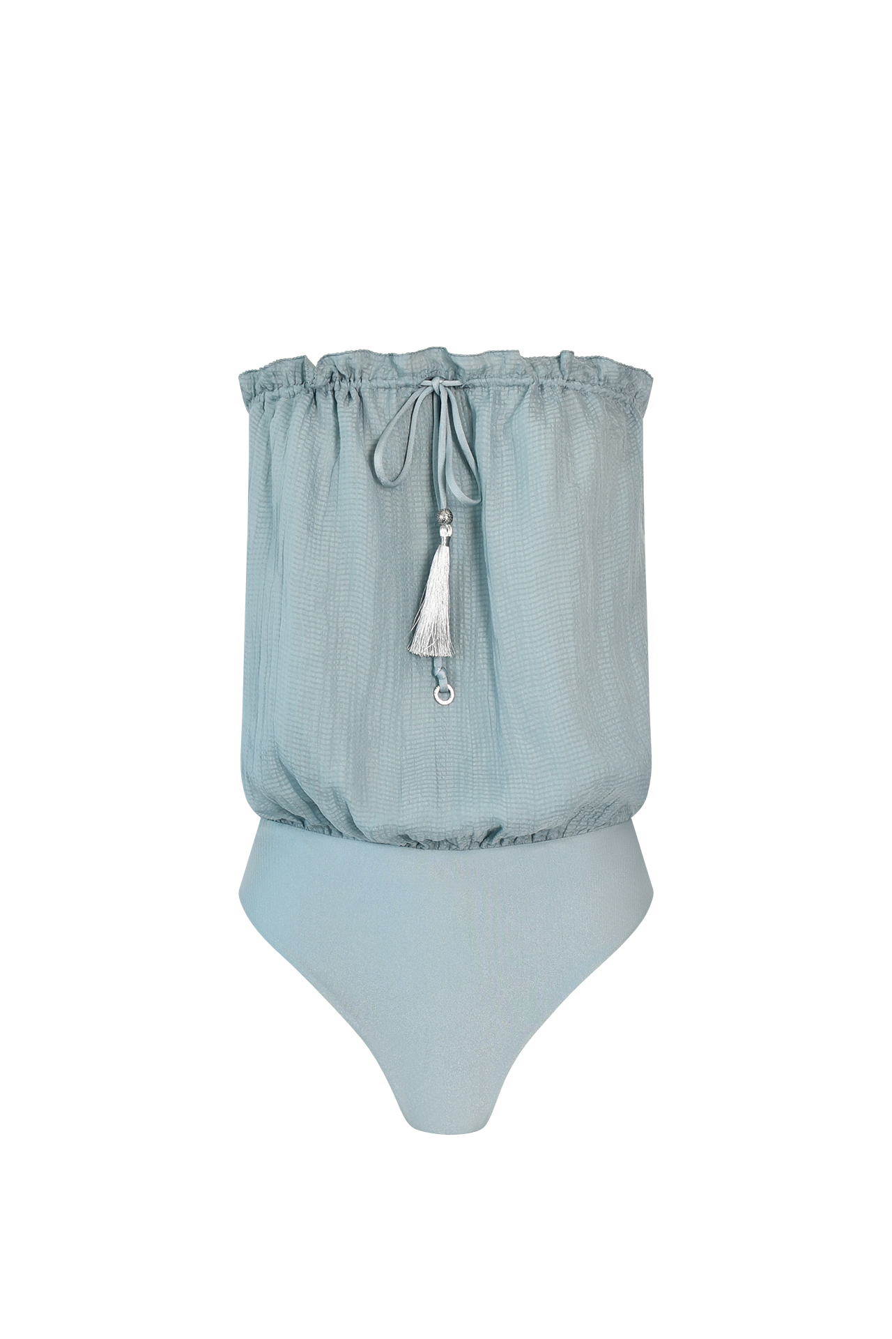 Ice Blue Bandeau Silk Swimsuit