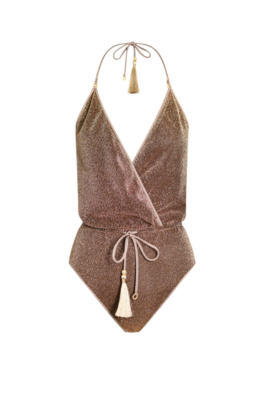 Taupe Glitter V-Swimsuit, HANNE BLOCH