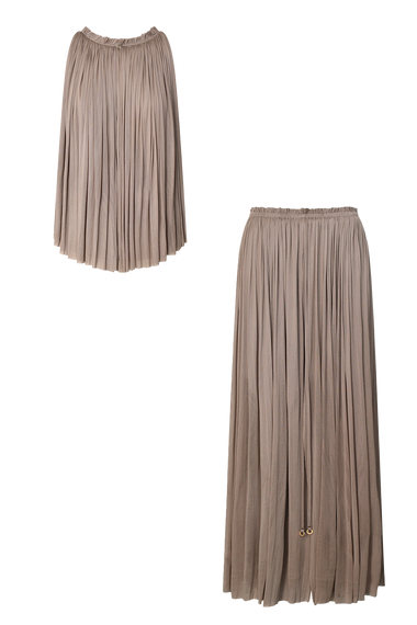 Taupe Silk Halter Set, skirt and halter top in 100% Grade 6A mulberry silk, HANNE BLOCH