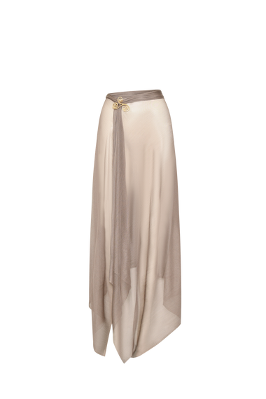 Taupe Silk Tulle Scarf, raw-cut 100% Grade 6A mulberry silk tulle, image 3, HANNE BLOCH