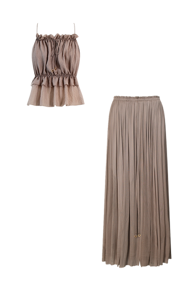 Taupe Silk String Set, skirt and string top in 100% Grade 6A mulberry silk, HANNE BLOCH
