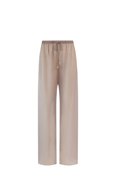 Taupe Silk Trousers, wavy 100% Grade 6A mulberry silk, HANNE BLOCH