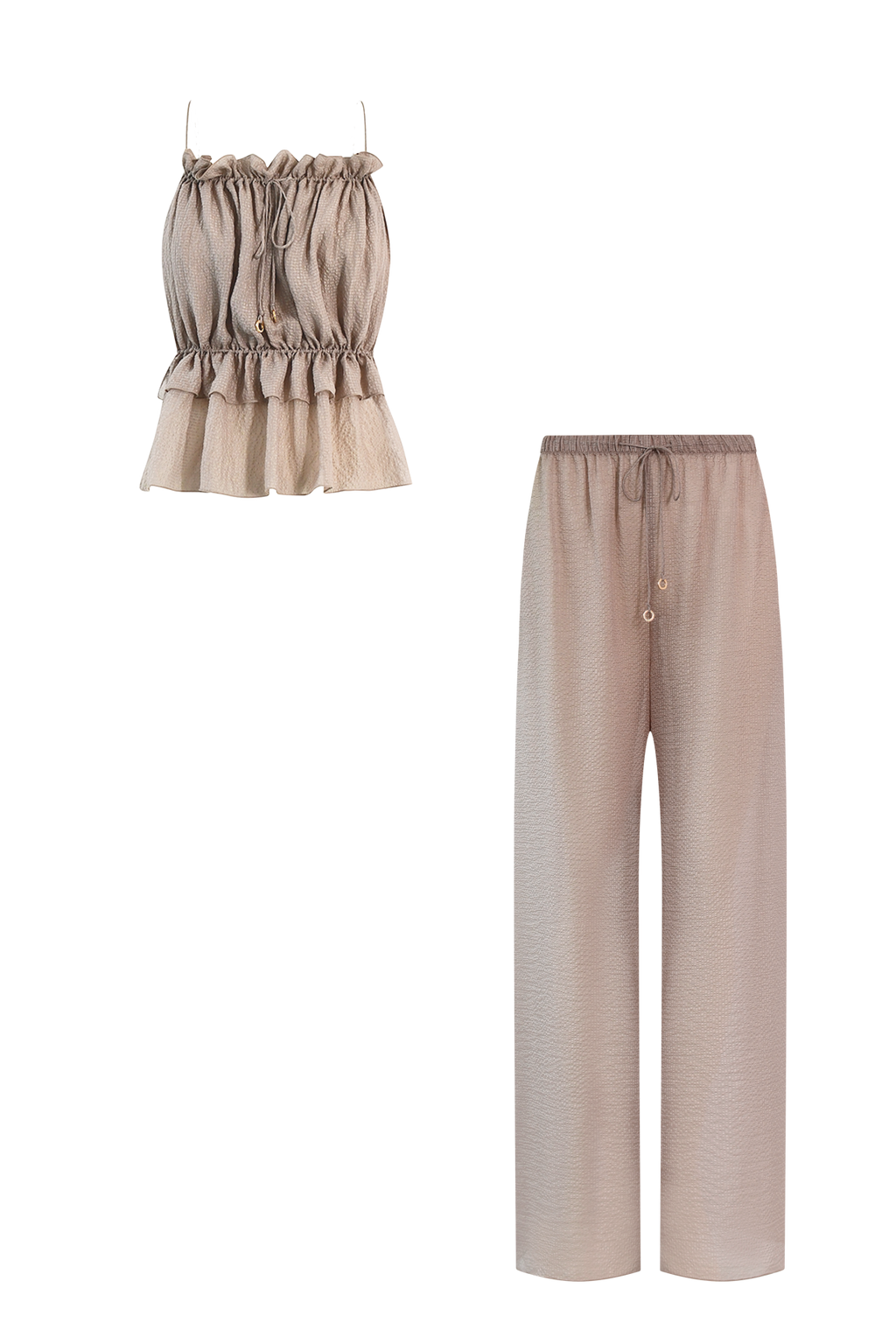 Taupe Silk Trousers String Set, trousers and string top in Grade 6A silk, HANNE BLOCH